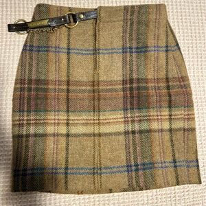 Vintage 1990s Ralph Lauren Alpaca Wool Plaid Skirt w/ Equestrian Leather Belt